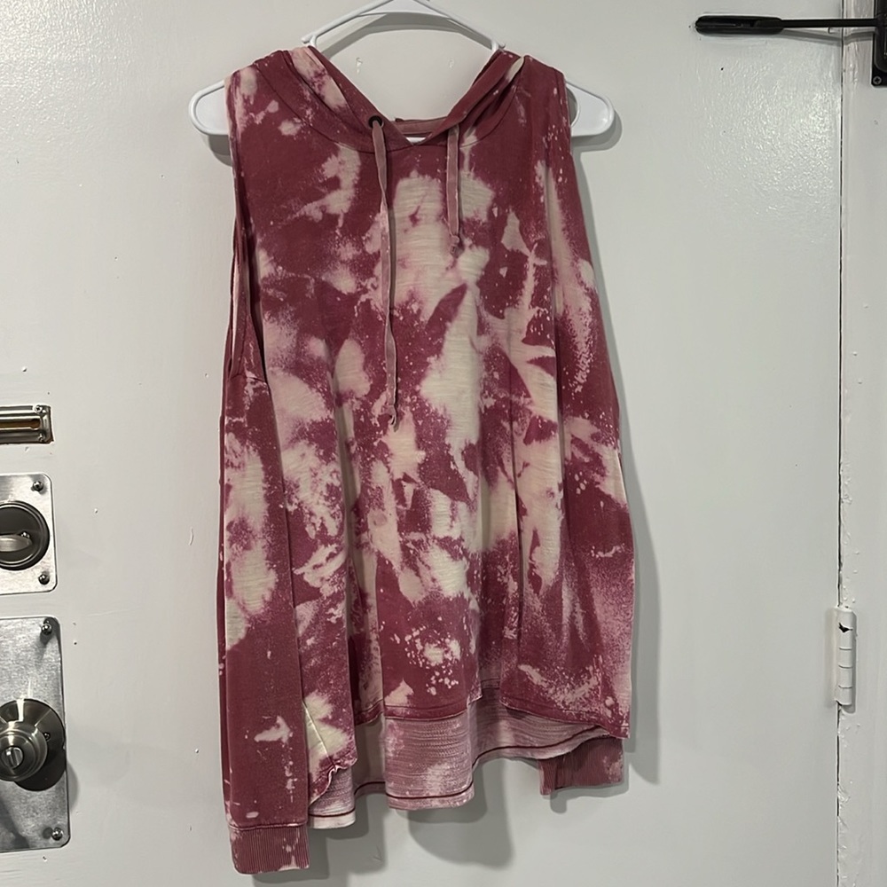 AEO Soft & Sexy Collection Pink & Bleach Distressed Cold Shoulder Hoodie